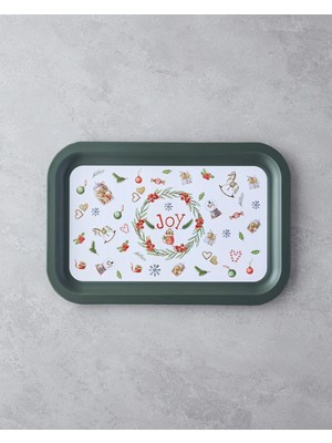 English Home New Year Joy Metal Tepsi 35x23 cm Yeşil