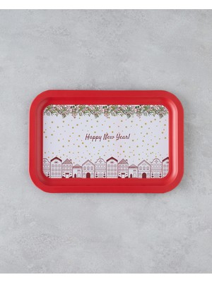 English Home Happy New Year Metal Tepsi 35x23 cm Kırmızı