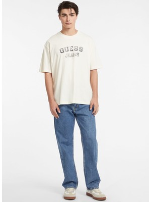 Guess Jeans Krem Erkek T-Shirt M4BI78K8FQ4G053 Gj Ss Cn Os Vıntage