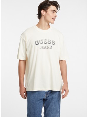 Guess Jeans Krem Erkek T-Shirt M4BI78K8FQ4G053 Gj Ss Cn Os Vıntage