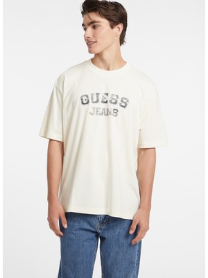 Guess Jeans Krem Erkek T-Shirt M4BI78K8FQ4G053 Gj Ss Cn Os Vıntage