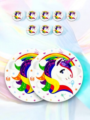 VibeHome Unicorn Temalı 8 Adet Parti Tabağı - Doğum Günü ve Özel Etkinlikler Için Eğlenceli Süslemeler