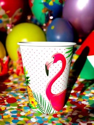 VibeHome Flamingo Temalı 8 Adet Bardak - Doğum Günü ve Tropikal Partiler Için Renkli Parti Bardakları