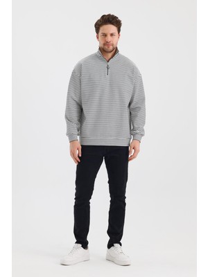 Alexander Gardi Çizgili Dik Yaka Fermuarlı Comfort Kalıp Sweatshırt (UNI00247)