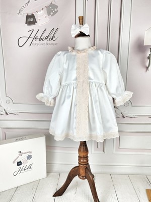 Hobidik Baby Çocuk Somon Önden Dantelli Saten Elbise Set