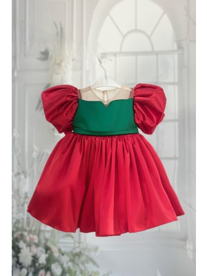 Bertuğ Bebek Kırmızı Yeşil Yeniyıl Noel Kız Çocuk Bebek Abiye Elbise