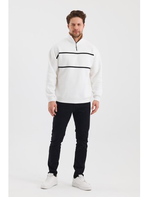 Alexandergardı Içi Polarlı Çizgili Dik Yaka Fermuarlı Sweatshırt (E24-00172)