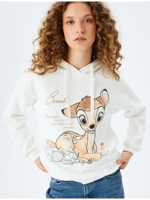 Koton Bambi Lisanslı Baskılı Kapüşonlu Rahat Kalıp Sweatshirt