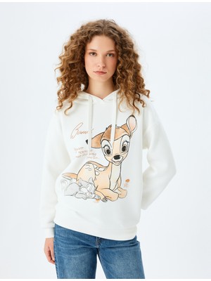 Koton Bambi Lisanslı Baskılı Kapüşonlu Rahat Kalıp Sweatshirt