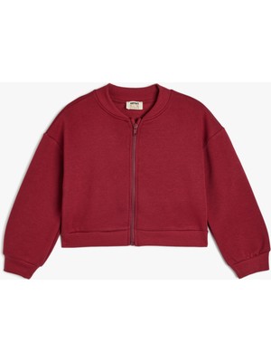 Koton Fermuarlı Sweatshirt Uzun Kollu Yuvarlak Yaka Şardonlu