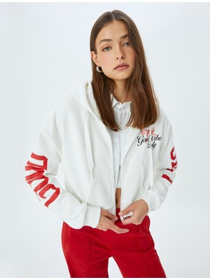 Koton Arkası Baskılı Kapüşonlu Fermuarlı Cepli Sweatshirt