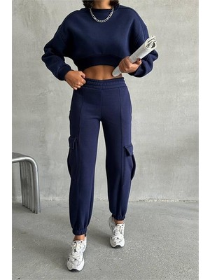 Dip Moda Kadın Bisiklet Yaka Crop Eşofman Takımı DPNBG041