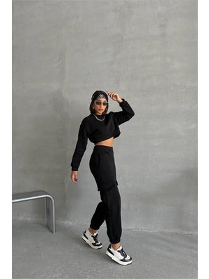 Dip Moda Kadın Bisiklet Yaka Crop Eşofman Takımı DPNBG041