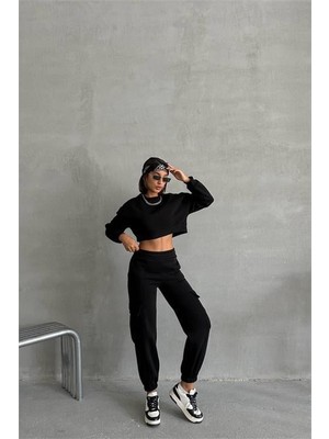 Dip Moda Kadın Bisiklet Yaka Crop Eşofman Takımı DPNBG041