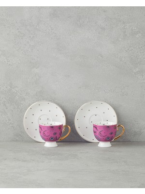 English Home Talisman Magic New Bone China 4 Parça 2 Kişilik Kahve Fincan Takımı 100 ml Pembe