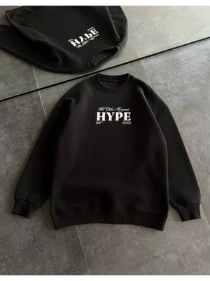 Tarz Yeri Kadın Üç Iplik Bisiklet Yaka Baskılı Sweatshirt - Siyah