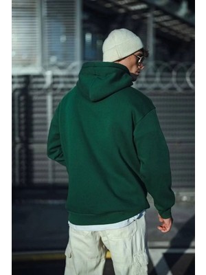 Tarz Yeri Üç Iplik Penye Kapşonlu Basic Sweatshirt - Haki