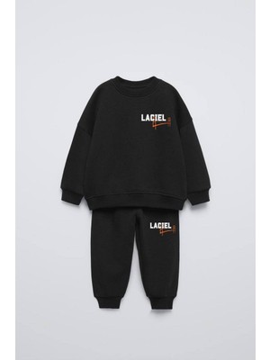 Ladin Store Yeni Sezon Unisex Çocuk Baskılı Pamuklu Sweatshirt ve Eşofman Alt-Üst Ikili Takım