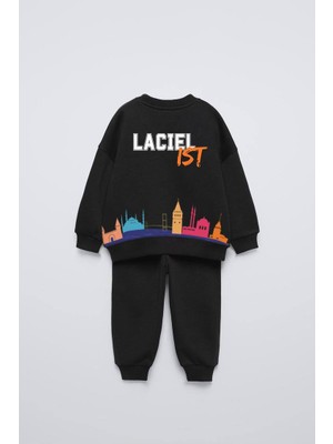 Ladin Store Yeni Sezon Unisex Çocuk Baskılı Pamuklu Sweatshirt ve Eşofman Alt-Üst Ikili Takım