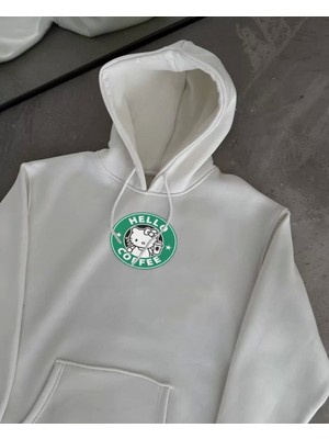 Tarz Yeri Üç Iplik Penye Uzun Kol Kapşonlu Sweatshirt - Beyaz