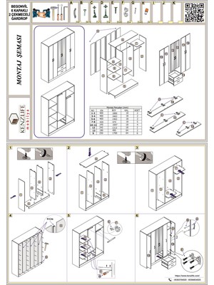 Kenzlife gardırop 6 kapılı çekmeceli begonvil210 cvz kapaklı gardolap dolap