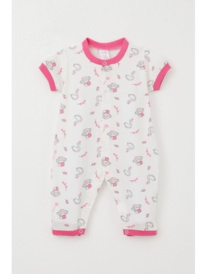 Breeze Kız Bebek Kısa Kollu Tulum Mantar Ev & Prenses Kuğu Desenli 0-6 Ay, Beyaz