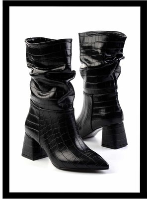 Bambi Siyah Kroko   Kadın Bot & Bootie K02992152011