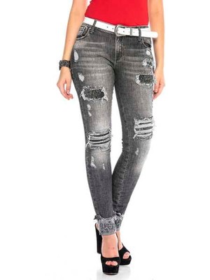 WD420 Kadın Antrasit Yırtık Jean