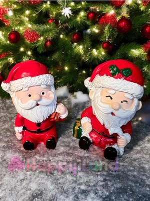 Happyland Yılbaşı 2'li Noel Baba Biblo 5 cm Mini Dekoratif Yılbaşı Hediyelik Süs Dekorları