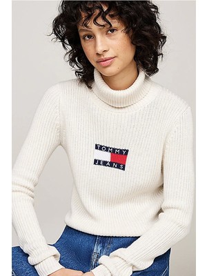 Tommy Hilfiger Kadın Beyaz Melange Kazak