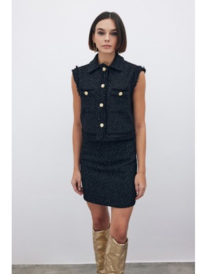 Simli Tüvit Yelek - Siyah