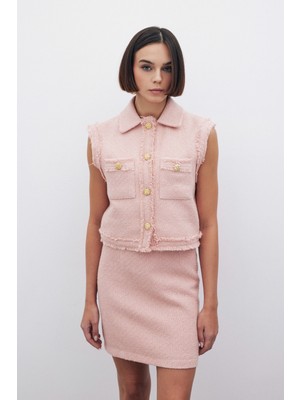 Simli Tüvit Yelek - Pudra