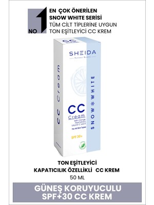 Sheida Snow White CC Krem 50 ml Tüm Cilt Tipleri İçin Koruyucu Etkiyle SPF 30+ Güneş Kremi