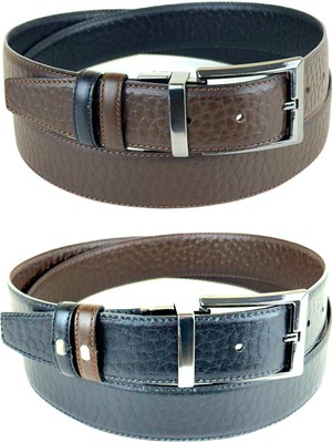 RSE Leather Goods Rse Leather Goodshakiki Deri Çift Taraflı 3,5 cm Kemer - Koyu Kahverengi/siyah