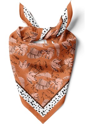 Turuncu Renk Desenli Pamuk Bandana