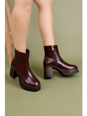 Getcho Lavzer Kadın Kalın Topuklu Bordo Bot