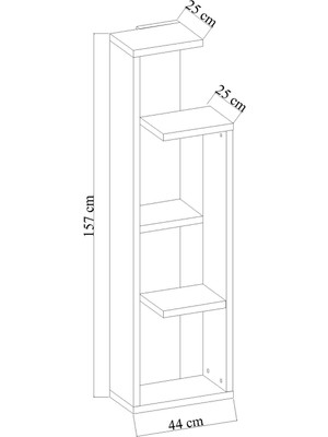 Kayın 4 Raflı Kitaplık, 44x157x25 cm