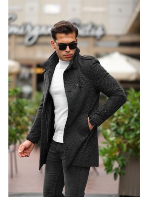 Tuci Payson Dik Yaka Dar Kesim Cep Detaylı Kaşe Palto