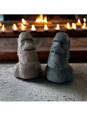 Mes Reves El Yapımı Beton Moai Paskalya Adası Dekoratif Heykel  Biblo Ev Tasarım Dekoru 2 Li Set