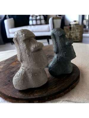 Mes Reves El Yapımı Beton Moai Paskalya Adası Dekoratif Heykel  Biblo Ev Tasarım Dekoru 2 Li Set