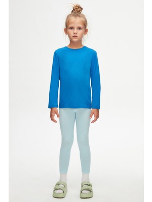 Saks Basic Unisex Çocuk Mevsimlik Sıfır Yaka Uzun Kollu Tişört