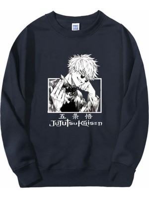 Kids Face Özel Tasarım Bisiklet Yaka Jujutsu Kaısen Baskılı Şardonlu Kışlık Japon Stil Erkek Çocuk Sweatshırt