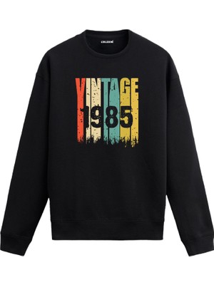 Colermi Vintage Era 1985 Yaş Doğum Günü Hediyesi Kapşonlu Vintage Tasarım Yaş Günü Hediyesi Erkek Siyah Sweatshirt Kadın Siyah Hoodie