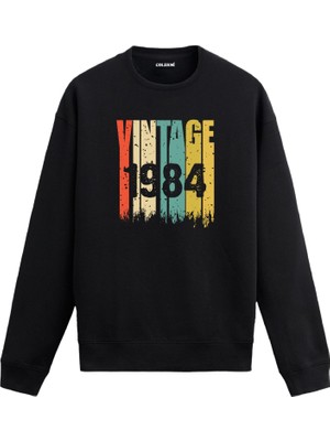 Colermi Vintage Era 1984 Yaş Doğum Günü Hediyesi Kapşonlu Vintage Tasarım Yaş Günü Hediyesi Erkek Siyah Sweatshirt Kadın Siyah Hoodie