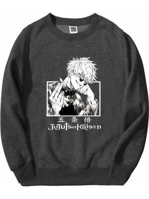 Kids Face Özel Tasarım Bisiklet Yaka Jujutsu Kaisen Baskılı Şardonlu Kışlık Japon Stil Erkek Çocuk Sweatshırt