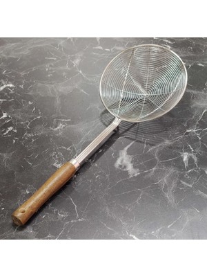 Paslanmaz Çelik Yağ Kevgiri Ahşap Saplı Kızartma ve Haşlama Çıkarma Aparatı