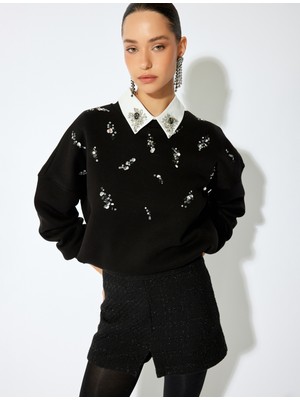 Koton Üç Iplik Şardonlu Uzun Kollu Bisiklet Yaka Pullu Payetli Sweatshirt
