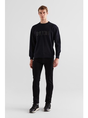 Erkek Relaxed Fit Bisiklet Yaka Logolu Sweatshirt - Siyah