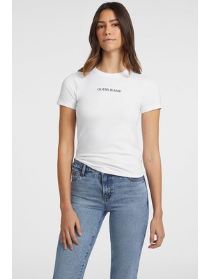 Kadın Gj Ss Cn Slim Logo Baskılı T-Shirt - Beyaz
