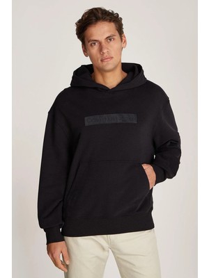 Erkek Embroıdered Box Sweatshirt - Siyah